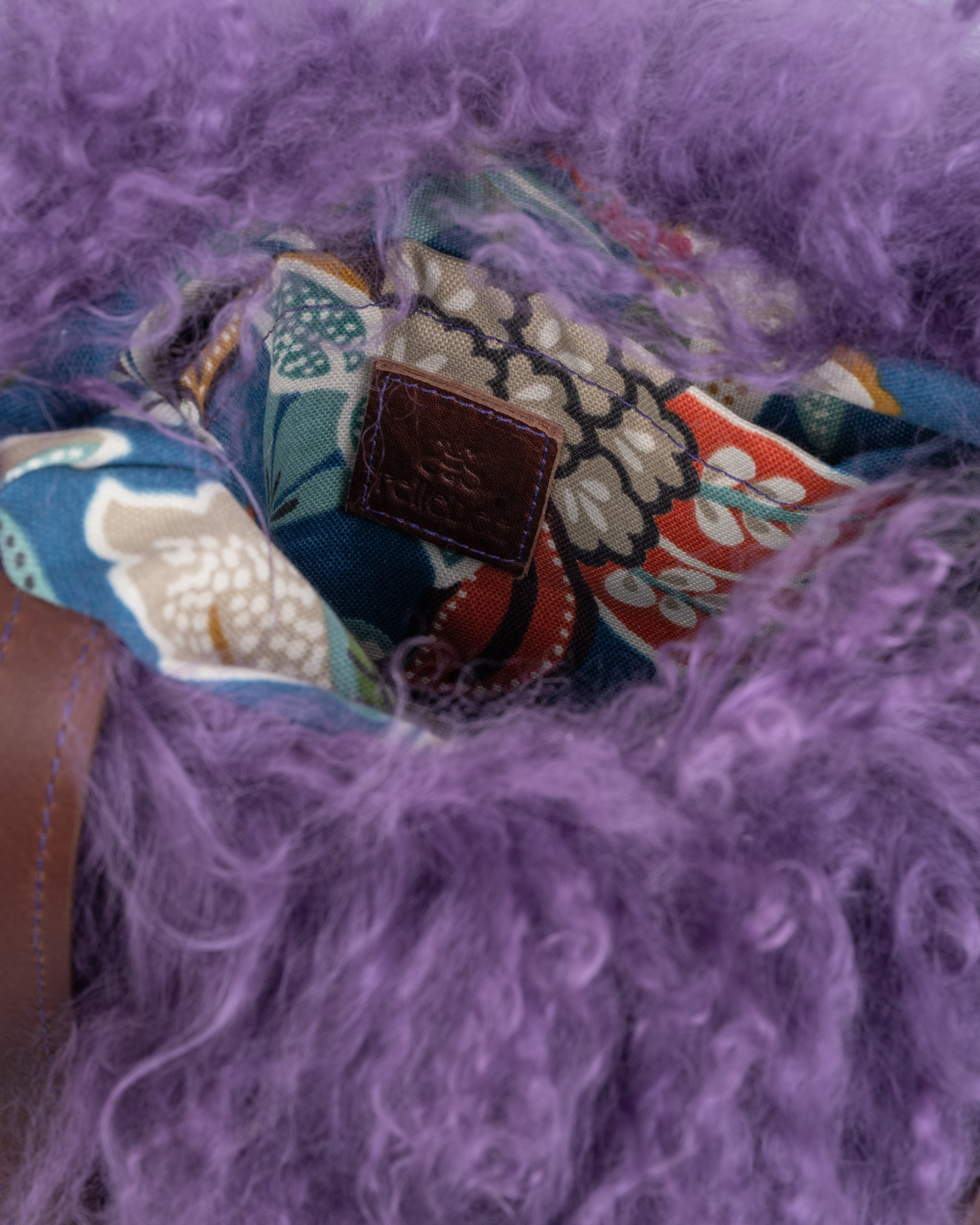 Closeup view of the inside of the product Mongolian in Mulberry Haze(lined)