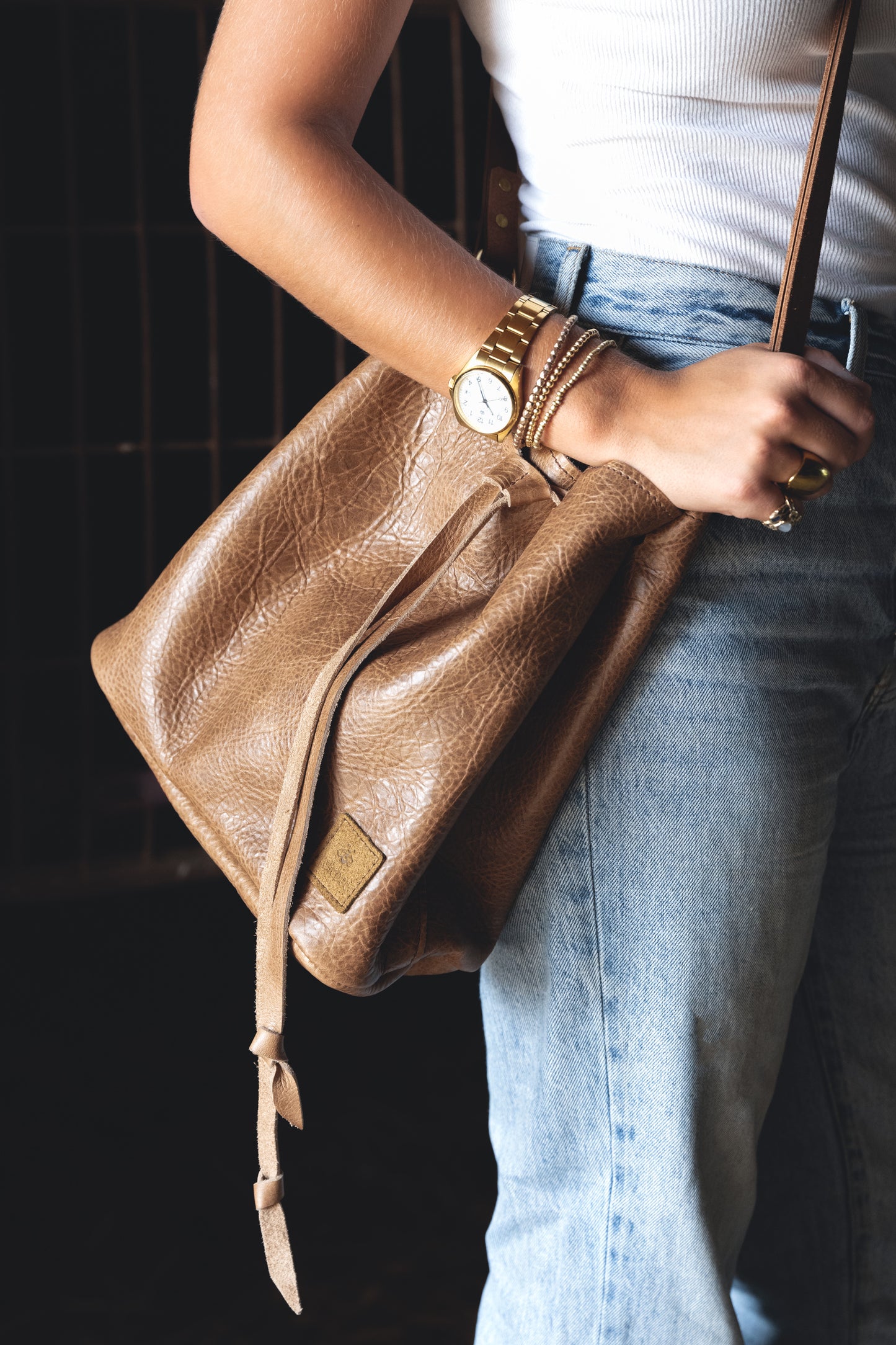 Bucket Bag: Chestnut Brown, Jet Black and Guernsey