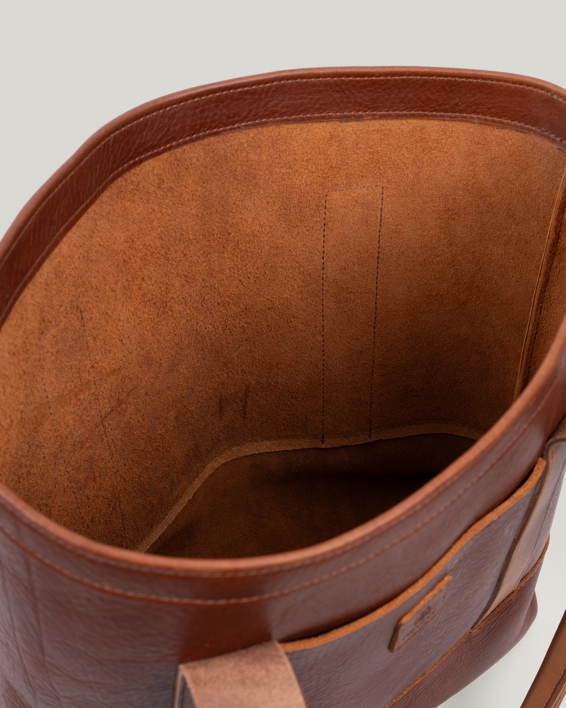 Interior view of the Berkshire leather tote showing roomy open compartment