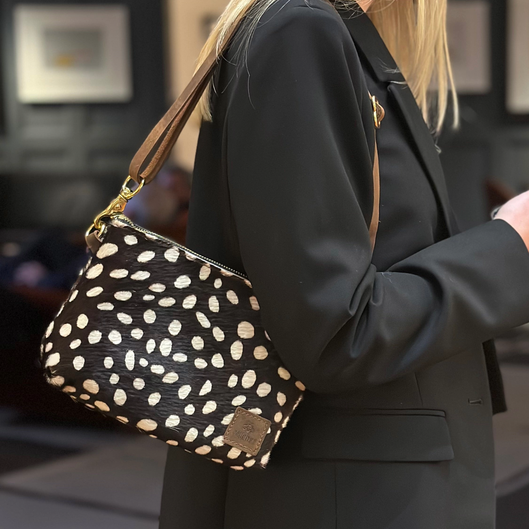 Polka Dot Hair-On-Hide Leather Bags – Crossbody, Clutch & Wallet Collection