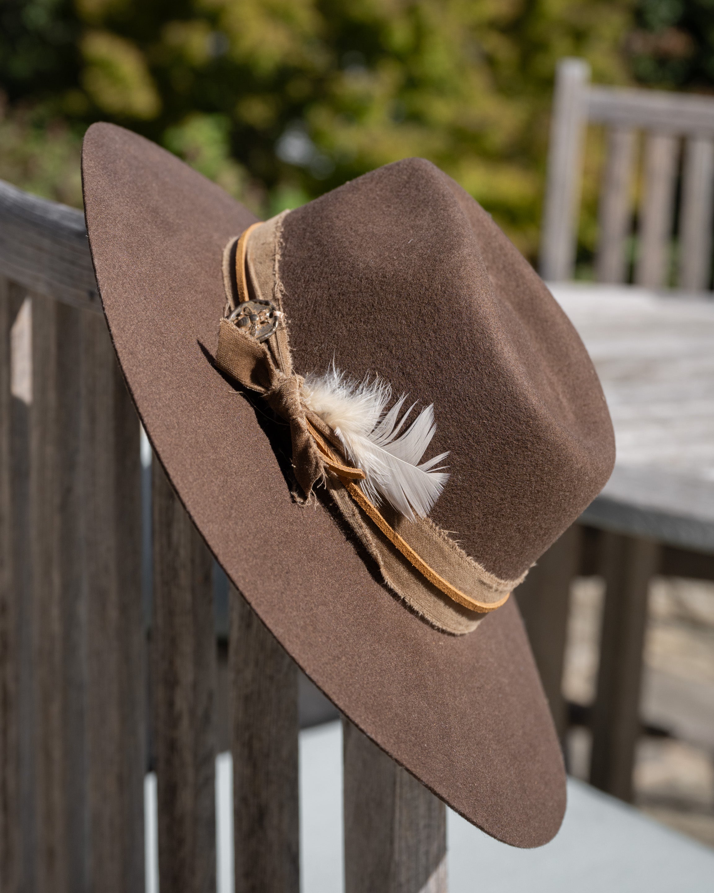 Reudiger Handmade Wool Brown popular Fedora Unisex Rancher Hat with Feather Blue Scarf