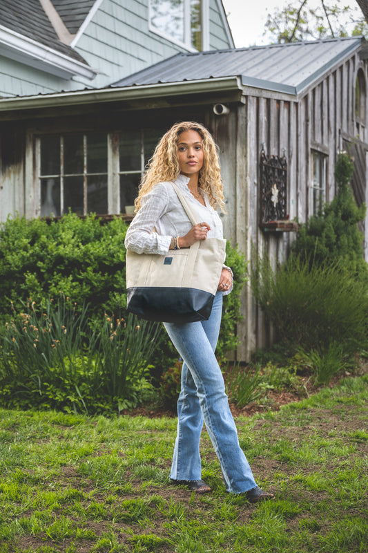 The Utility Tote: Natural Canvas on Leather