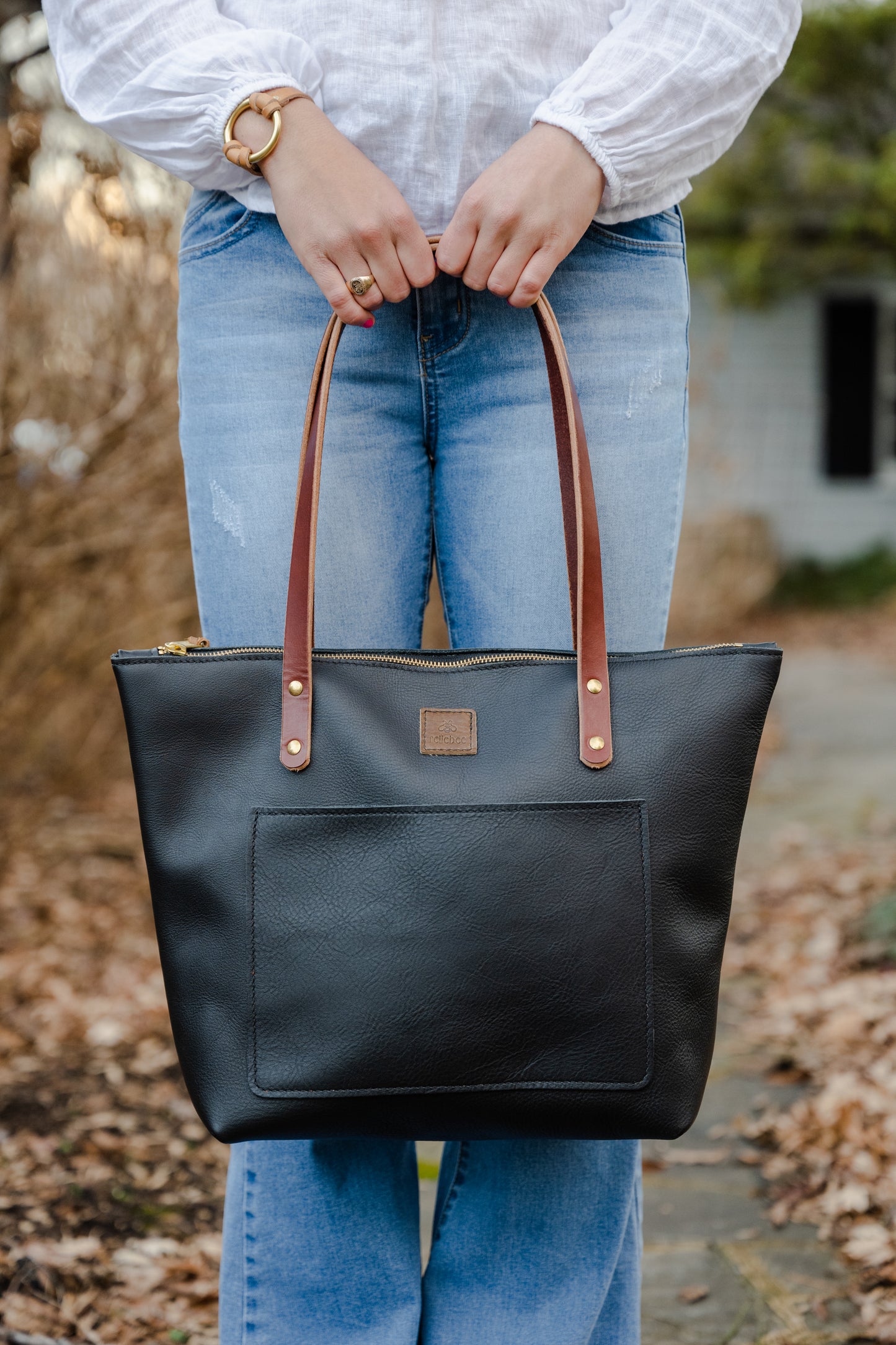 The Everyday Tote: Matte Black Hide.