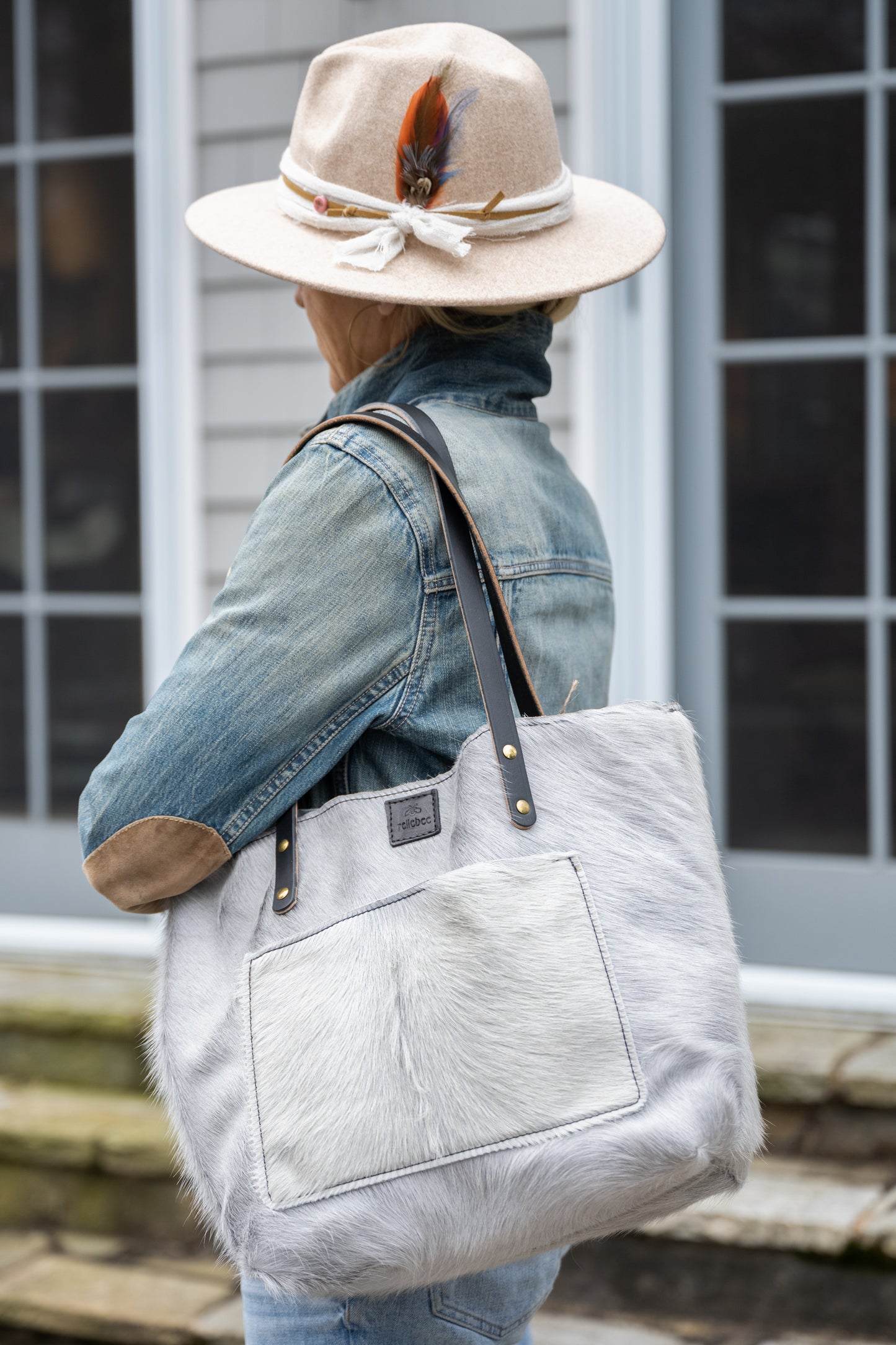 The Everyday Tote:  Dove Grey Hair on Hide