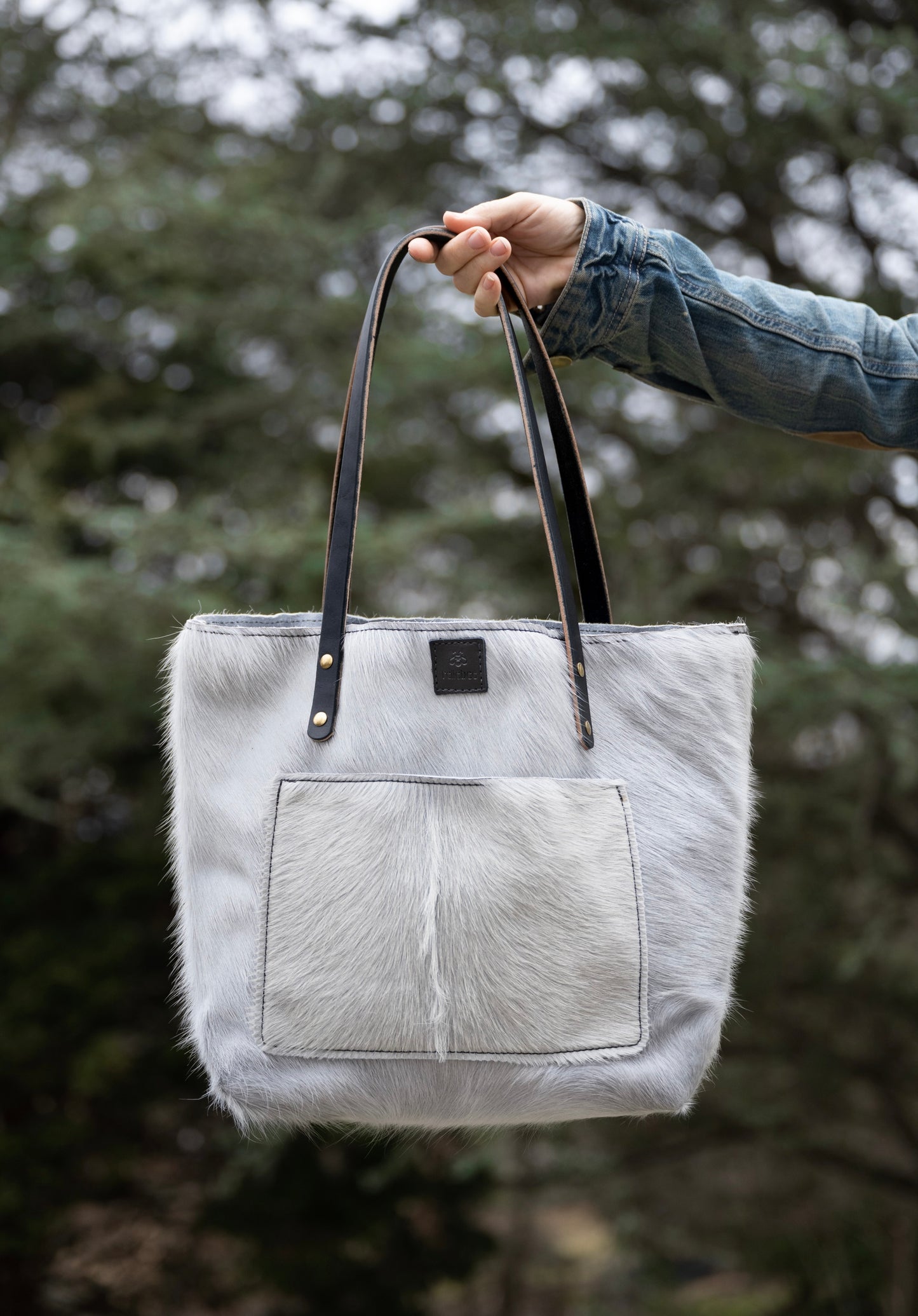 The Everyday Tote:  Dove Grey Hair on Hide