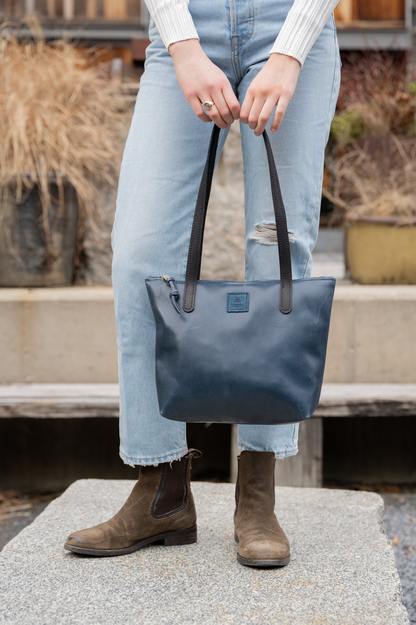 The Little Tote: Speckled Paint and Indigo Blue Hide